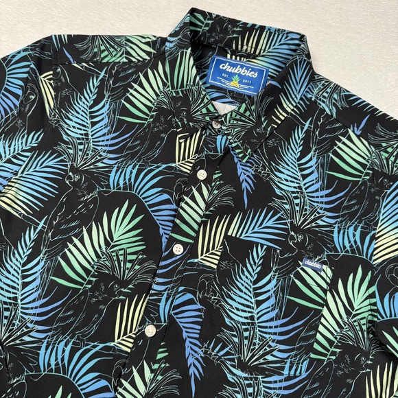 Chubbies Shirt Mens Large Black Tropical Palm Hawaiian Short Sleeve Button Down - Picture 1 of 10